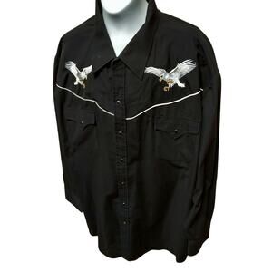 Mens Western Shirt Sizw XXL Black Embroidered Eagles RN#14119 Long Sleeve
